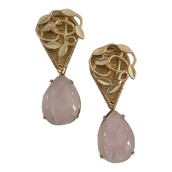 Hand Crafted Jewelry - Vintage Handmade Rose Quartz Statement Earrings
